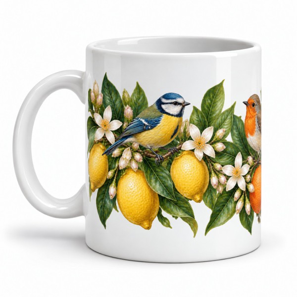Mug nature - Oiseaux et agrumes, anse à gauche