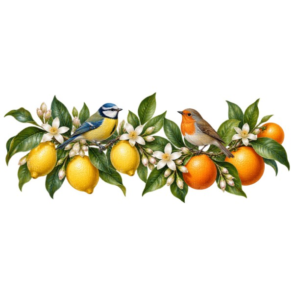 Mug nature - Oiseaux et agrumes, décor à plat