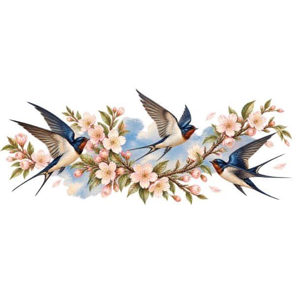 Mug nature - Hirondelles du printemps, façon carte postale, décor à plat