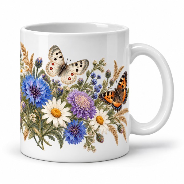 Mug nature - Papillons et fleurs sauvages, anse à droite
