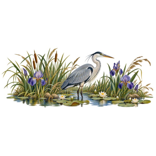 Mug nature - Héron dans les roseaux, décor à plat