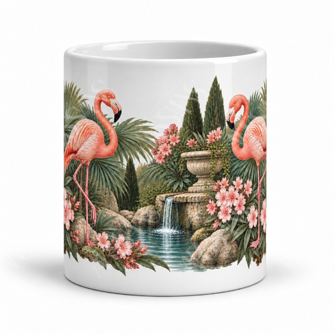 Mug nature - Flamants et jardin méditerranéen, vue de face