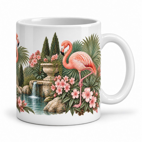 Mug nature - Flamants et jardin méditerranéen, anse à droite