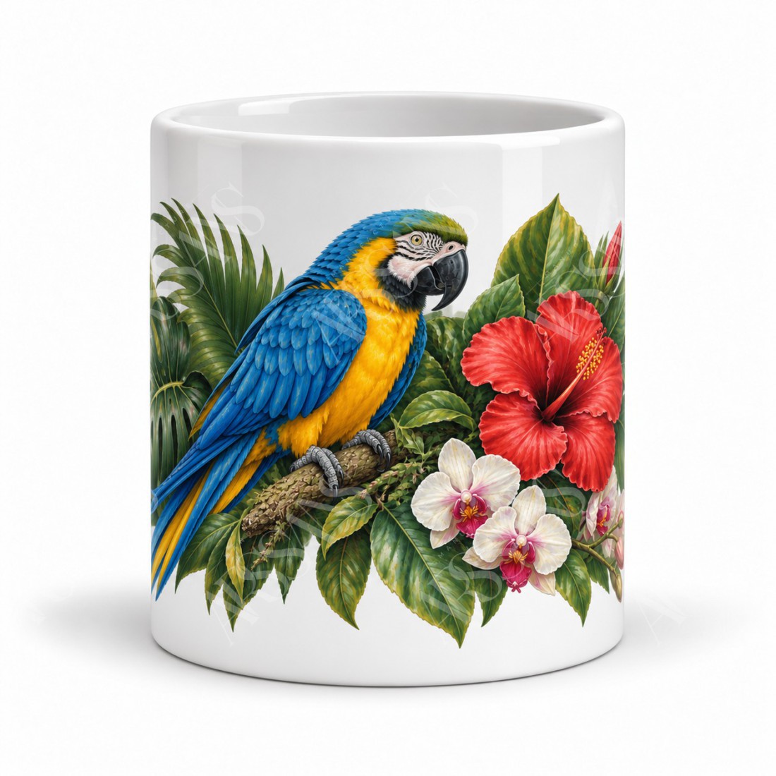 Mug nature - Perroquet et feuillage tropical, vue de face