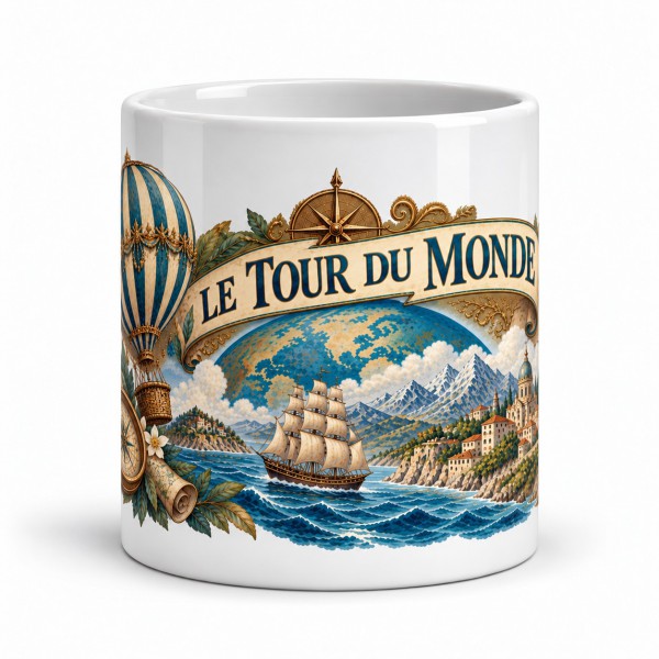 Mug Jules Verne - Le Tour du monde en ballon, façon carte postale, Manufacture Arssans