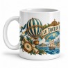 Mug Jules Verne - Le Tour du monde en ballon, façon carte postale, anse à gauche