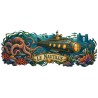 Mug Jules Verne - Le Nautilus et les profondeurs, façon carte postale, décor à plat