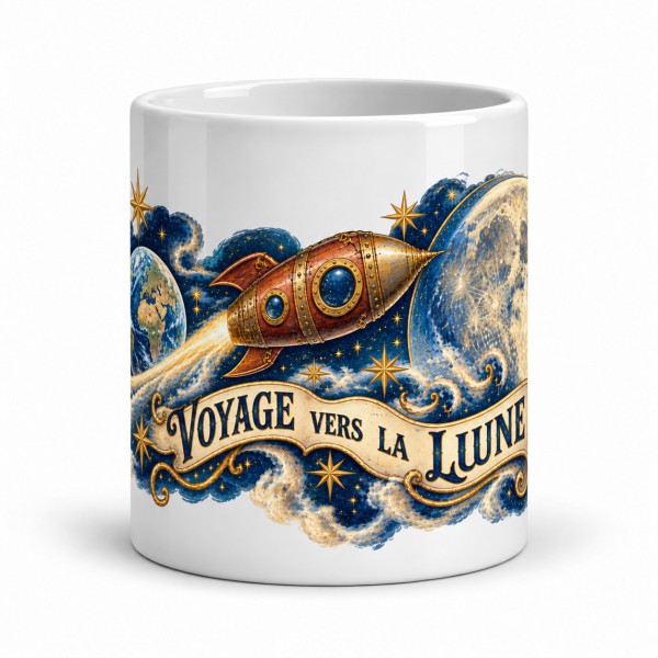 Mug Jules Verne - Voyage vers la Lune, façon carte postale, Manufacture Arssans