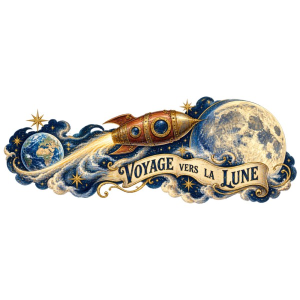 Mug Jules Verne - Voyage vers la Lune, façon carte postale, décor à plat