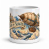 Mug voyage - Aérostat au-dessus des nuages, façon carte postale, vue de face