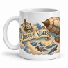 Mug voyage - Aérostat au-dessus des nuages, façon carte postale, anse à gauche