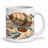 Mug voyage - Aérostat au-dessus des nuages, façon carte postale, anse à droite