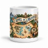 Mug voyage - Explorateurs et carte imaginaire, façon carte postale, vue de face