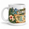 Mug voyage - Explorateurs et carte imaginaire, façon carte postale, anse à gauche