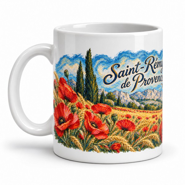 Mug Provence - Coquelicots au vent, anse à gauche