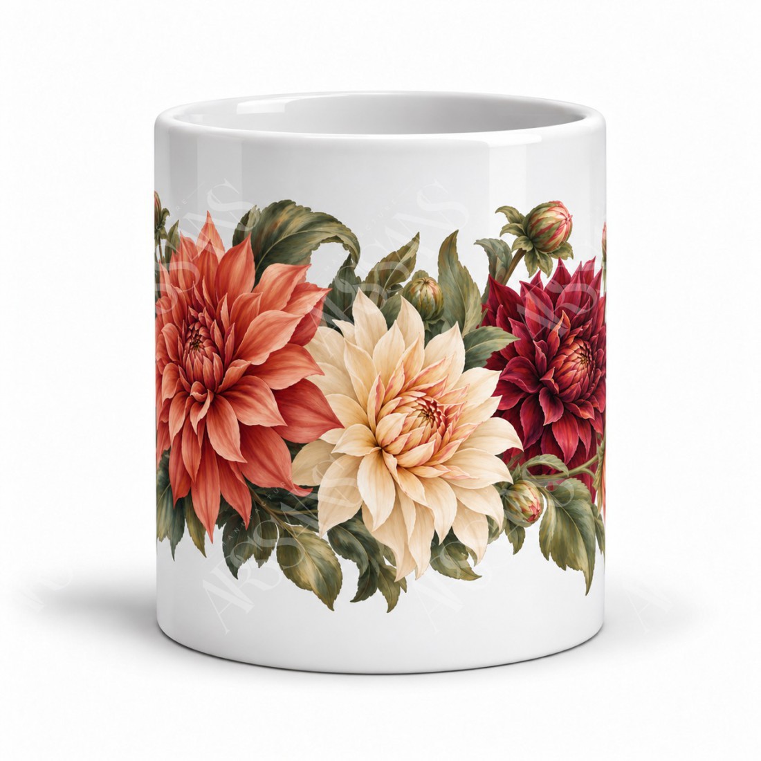 Mug fleurs - Dahlias d’atelier, vue de face