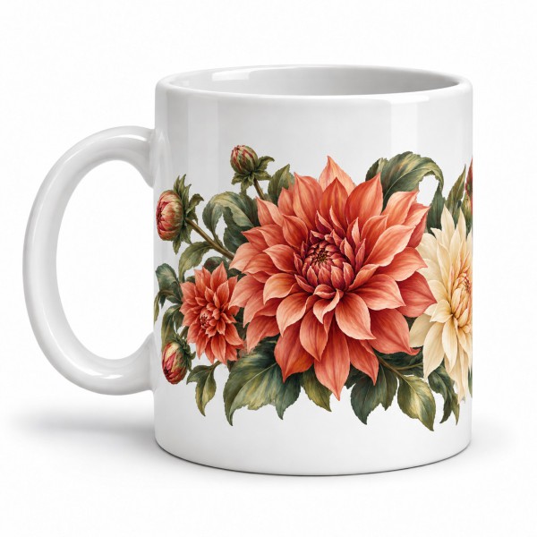 Mug fleurs - Dahlias d’atelier, anse à gauche