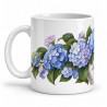 Mug fleurs - Hortensias bleus, façon carte postale, anse à gauche