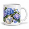 Mug fleurs - Hortensias bleus, façon carte postale, anse à droite