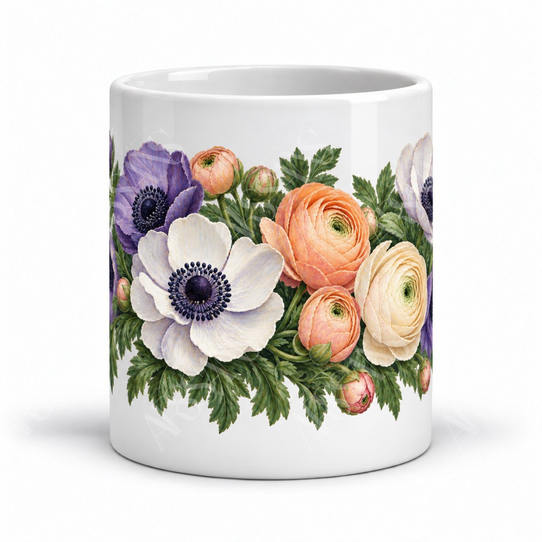 Mug fleurs - Anémones et renoncules, vue de face