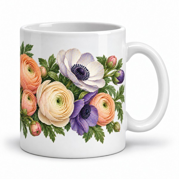 Mug fleurs - Anémones et renoncules, anse à droite