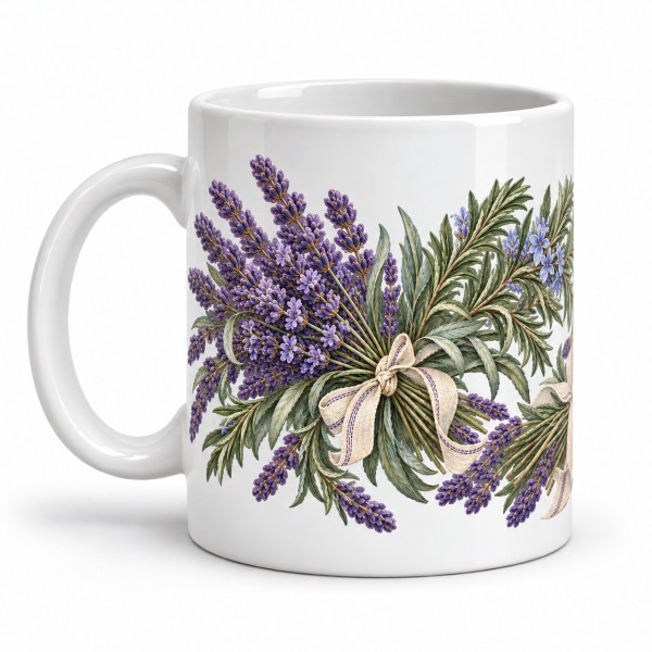 Mug fleurs - Lavande et romarin, anse à gauche
