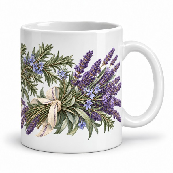 Mug fleurs - Lavande et romarin, anse à droite