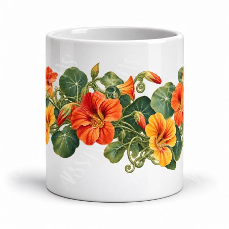 Mug fleurs - Capucines du jardin, façon carte postale, vue de face