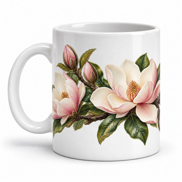 Mug fleurs - Magnolias de printemps, anse à gauche