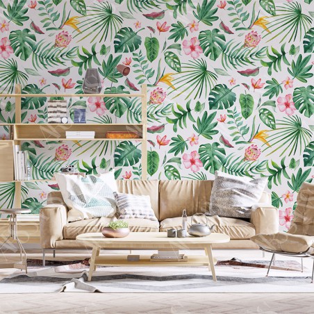 Papier Peint Aquarelle Tropicus - papier peint intissé blanc pour chambre