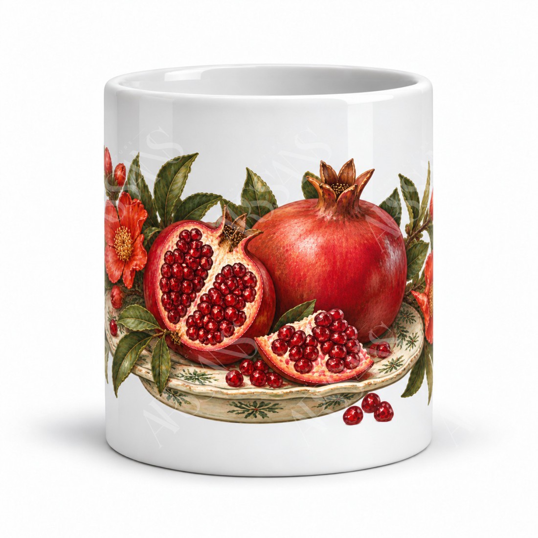 Mug gourmand - Grenades et fleurs, vue de face