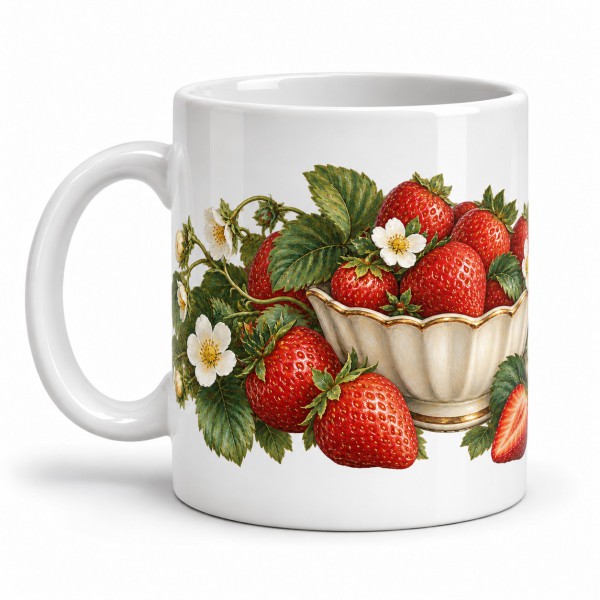 Mug gourmand - Fraises et crème, anse à gauche