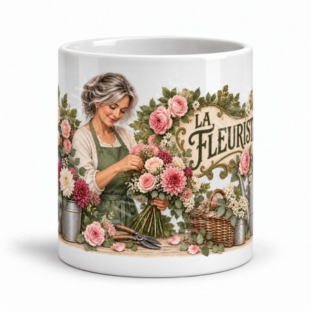 Mug métiers d’autrefois - La Fleuriste, façon carte postale, vue de face
