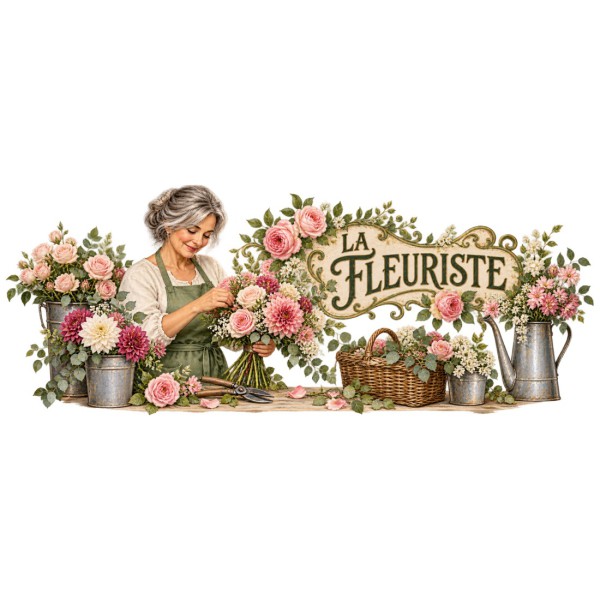 Mug métiers d’autrefois - La Fleuriste, façon carte postale, décor à plat