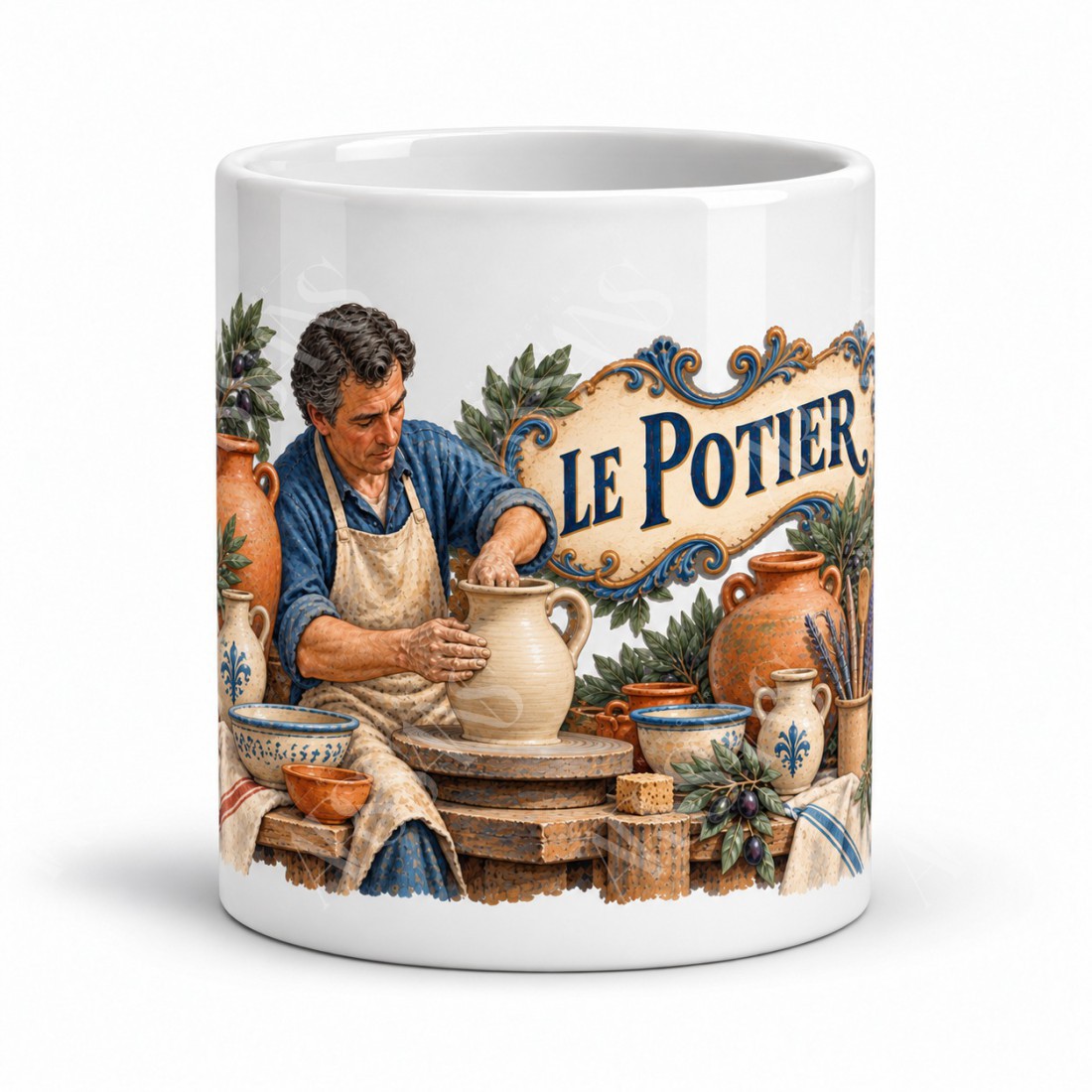Mug métiers d’autrefois - Le Potier, façon carte postale, vue de face