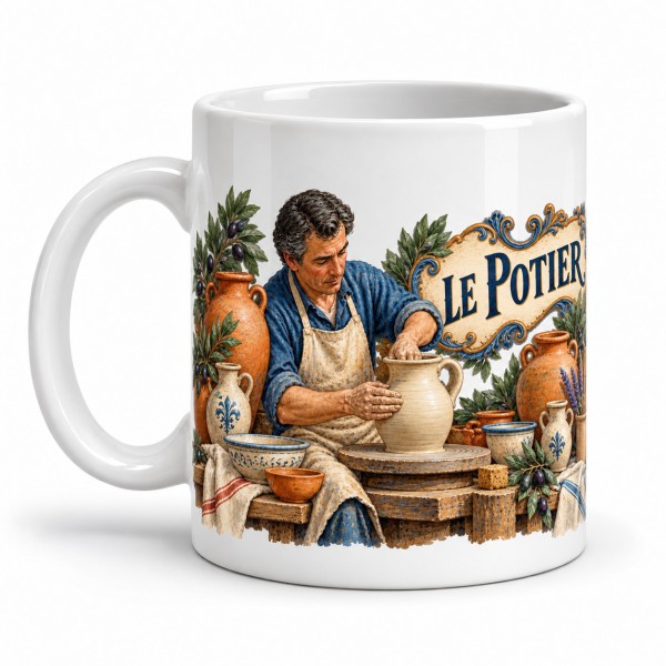 Mug métiers d’autrefois - Le Potier, façon carte postale, anse à gauche