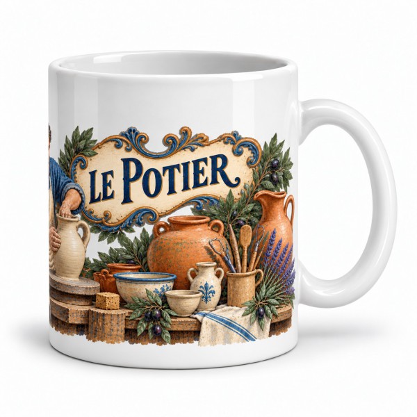 Mug métiers d’autrefois - Le Potier, façon carte postale, anse à droite