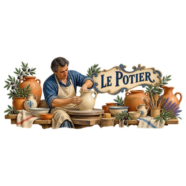Mug métiers d’autrefois - Le Potier, façon carte postale, décor à plat