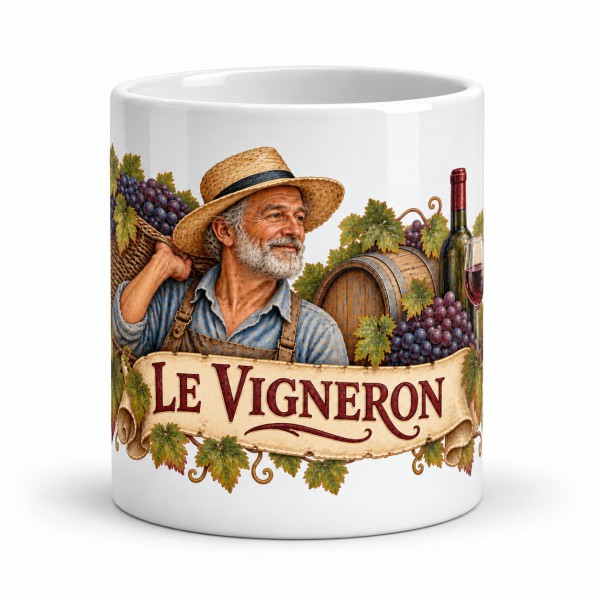 Mug métiers d’autrefois - Le Vigneron, façon carte postale, Manufacture Arssans