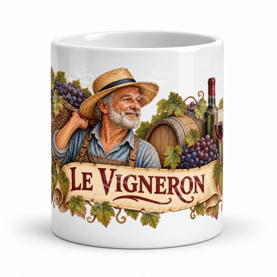 Mug métiers d’autrefois - Le Vigneron, façon carte postale, vue de face