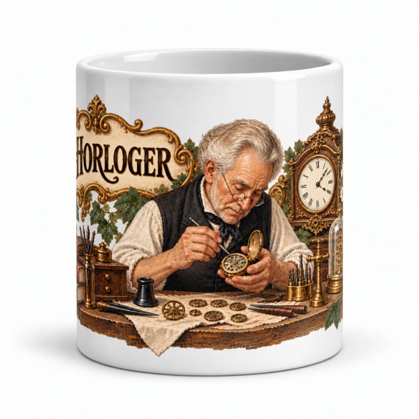 Mug métiers d’autrefois - L’Horloger, façon carte postale, Manufacture Arssans