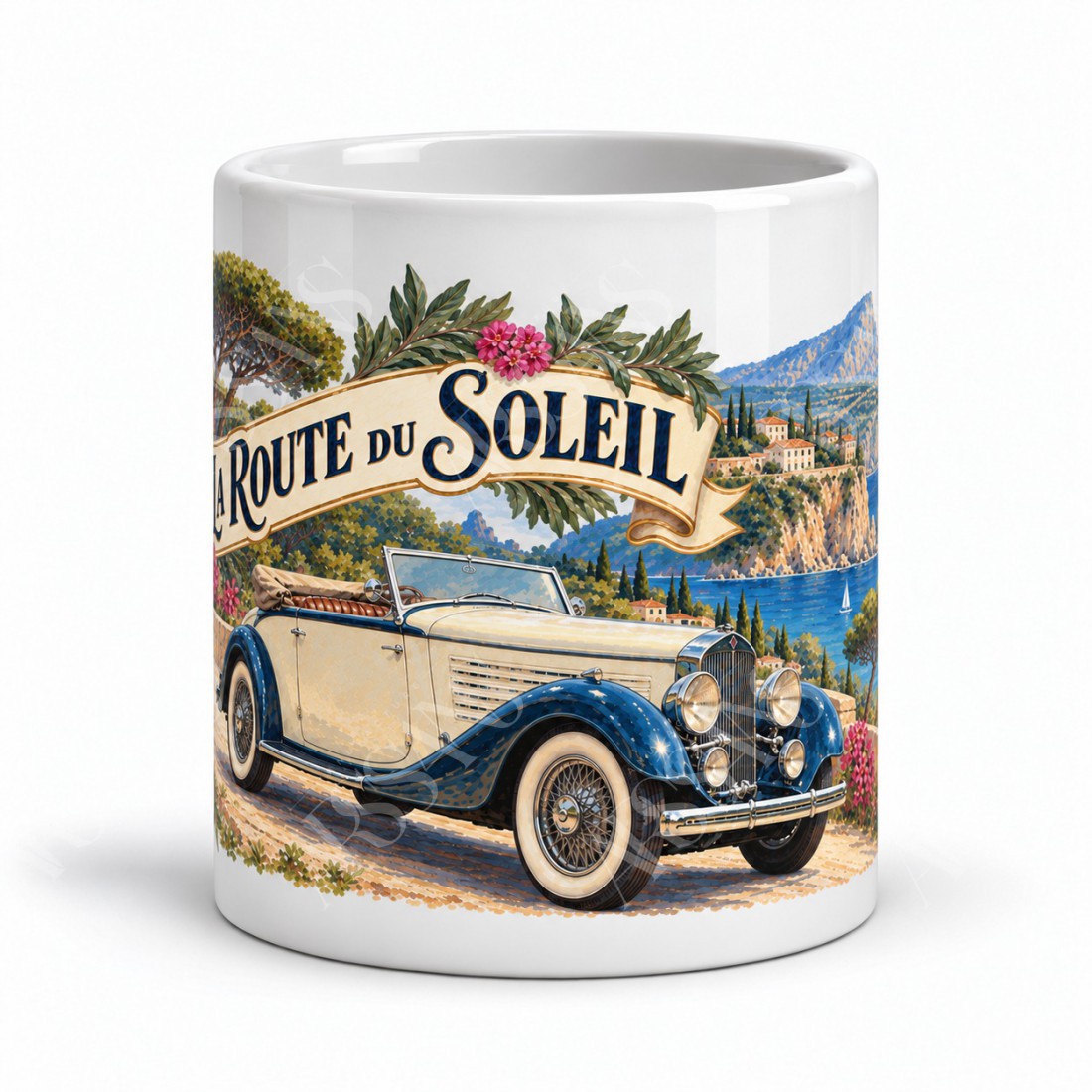 Mug rétro - Cabriolet sur la corniche, vue de face