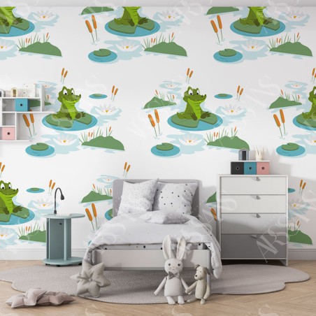Papier Peint Crocodile - papier peint intissé vert pour chambre d'enfant