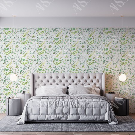 Papier Peint Aquarelle Viridis - papier peint intissé blanc pour chambre