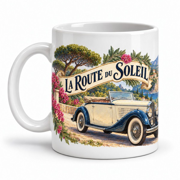 Mug rétro - Cabriolet sur la corniche, anse à gauche