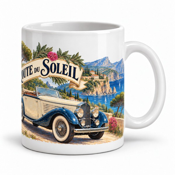 Mug rétro - Cabriolet sur la corniche, anse à droite