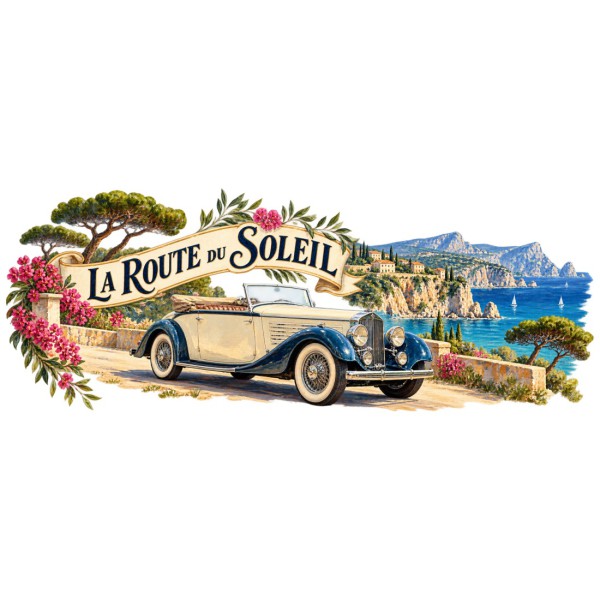 Mug rétro - Cabriolet sur la corniche, décor à plat