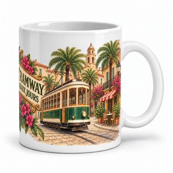 Mug rétro - Le Tramway des beaux jours, anse à droite