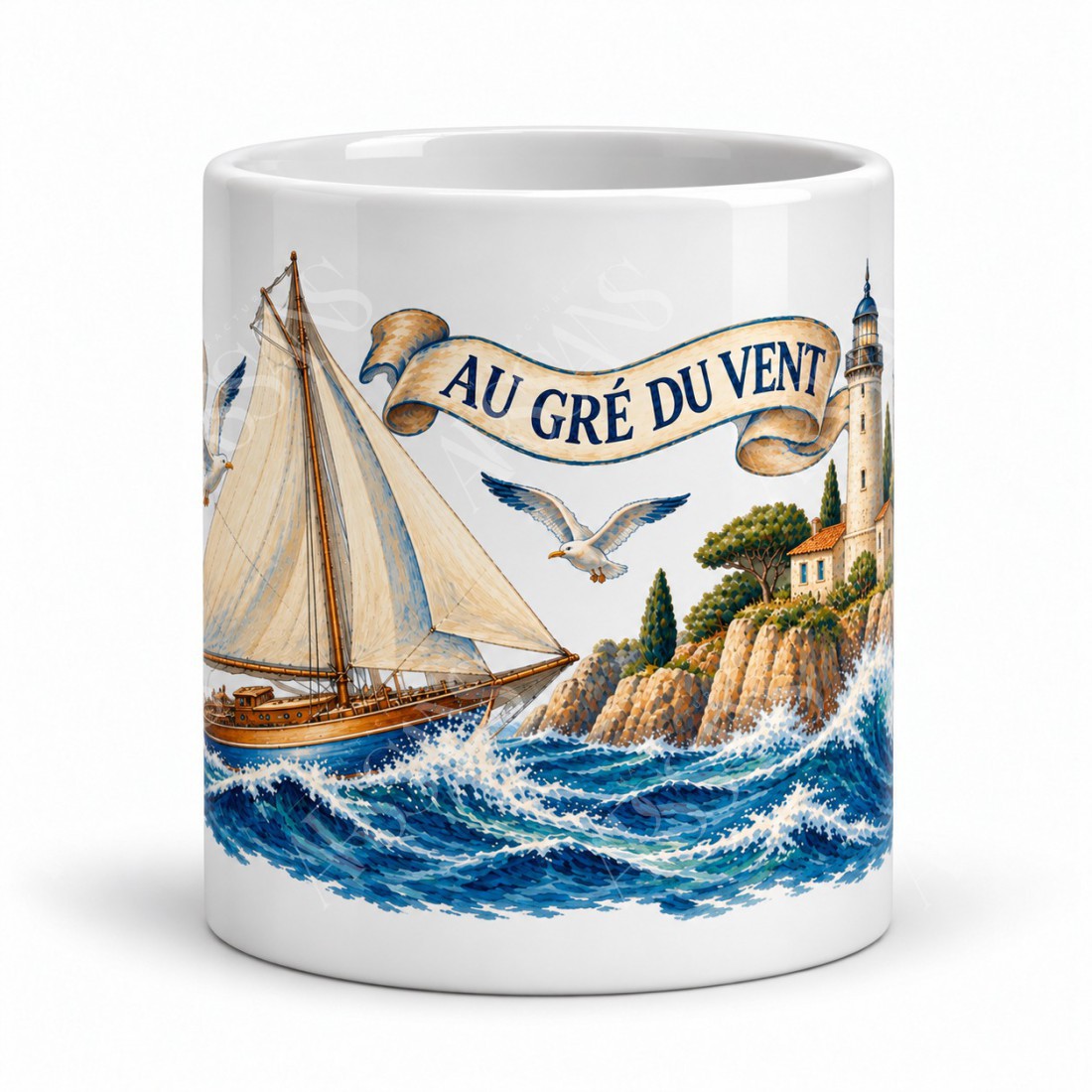 Mug voyage - Voilier et phare, vue de face