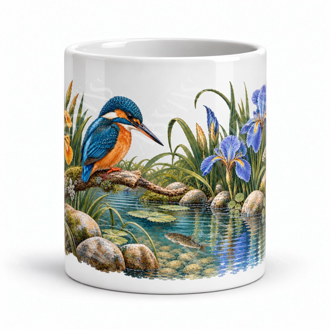 Mug nature - Martin-pêcheur et rivière, façon carte postale, vue de face